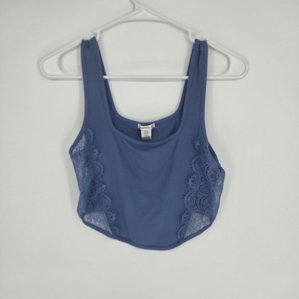 Bozzolo Womens Ribbed Lace Cropped Cami Dusty Blue Large